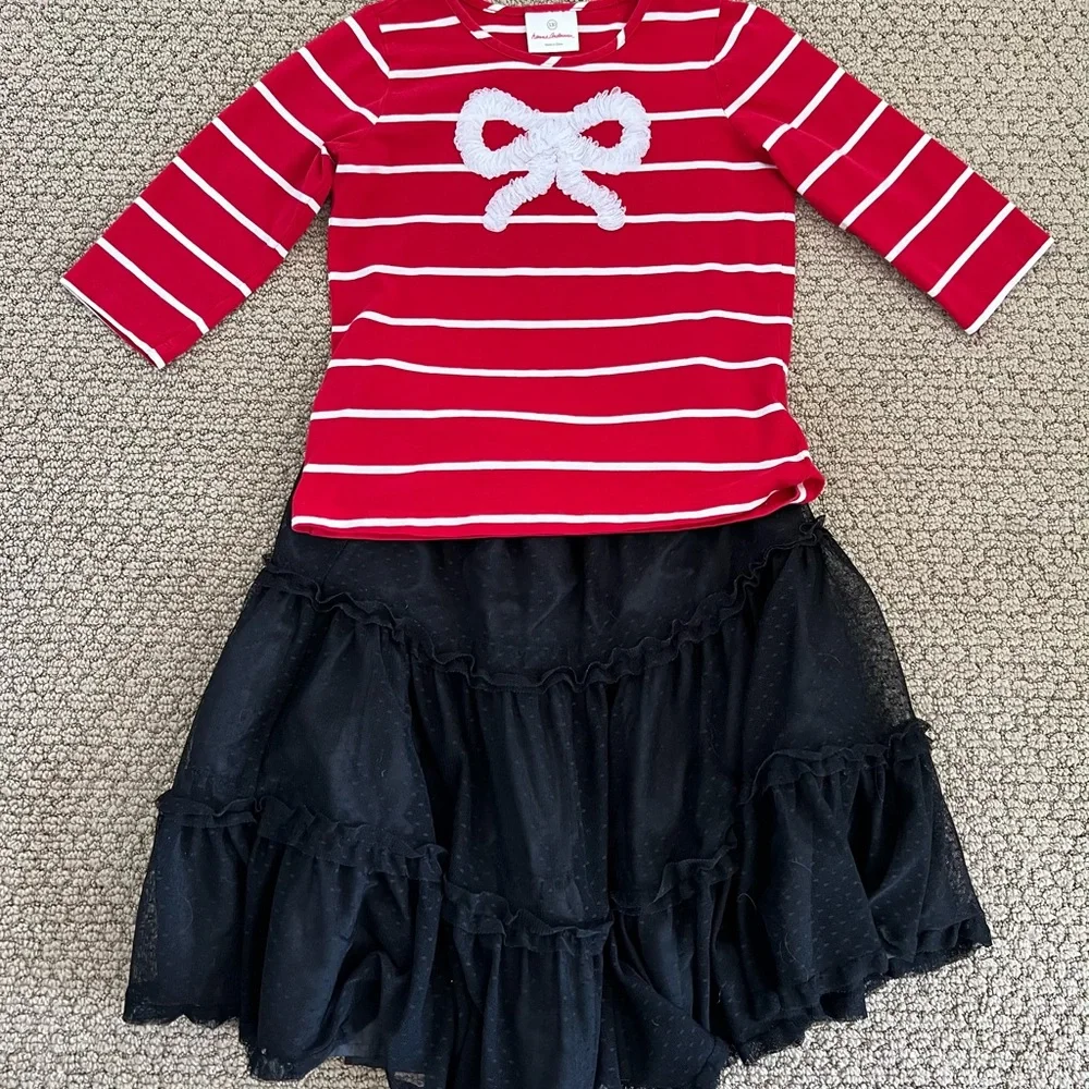 Hanna Andersson red and white striped shirt and black tulle skirt Size 8 - Picture 7 of 13